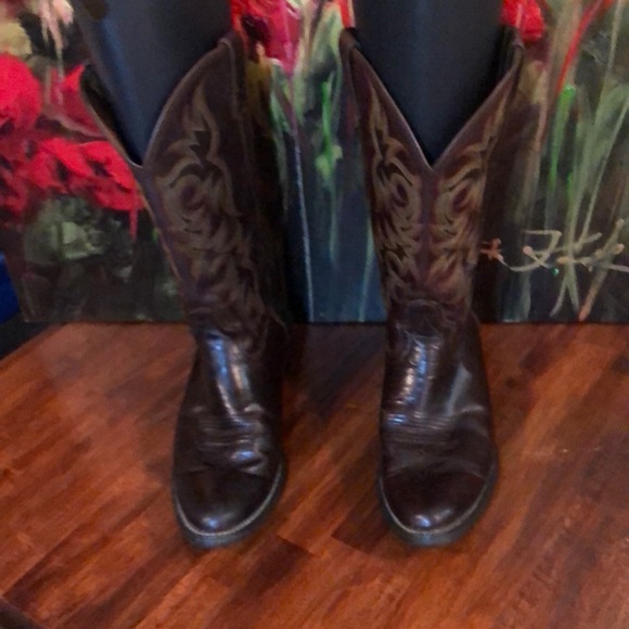 Justin Cowboy Boots Brown Tan Black Orange 12D - Picture 2 of 9